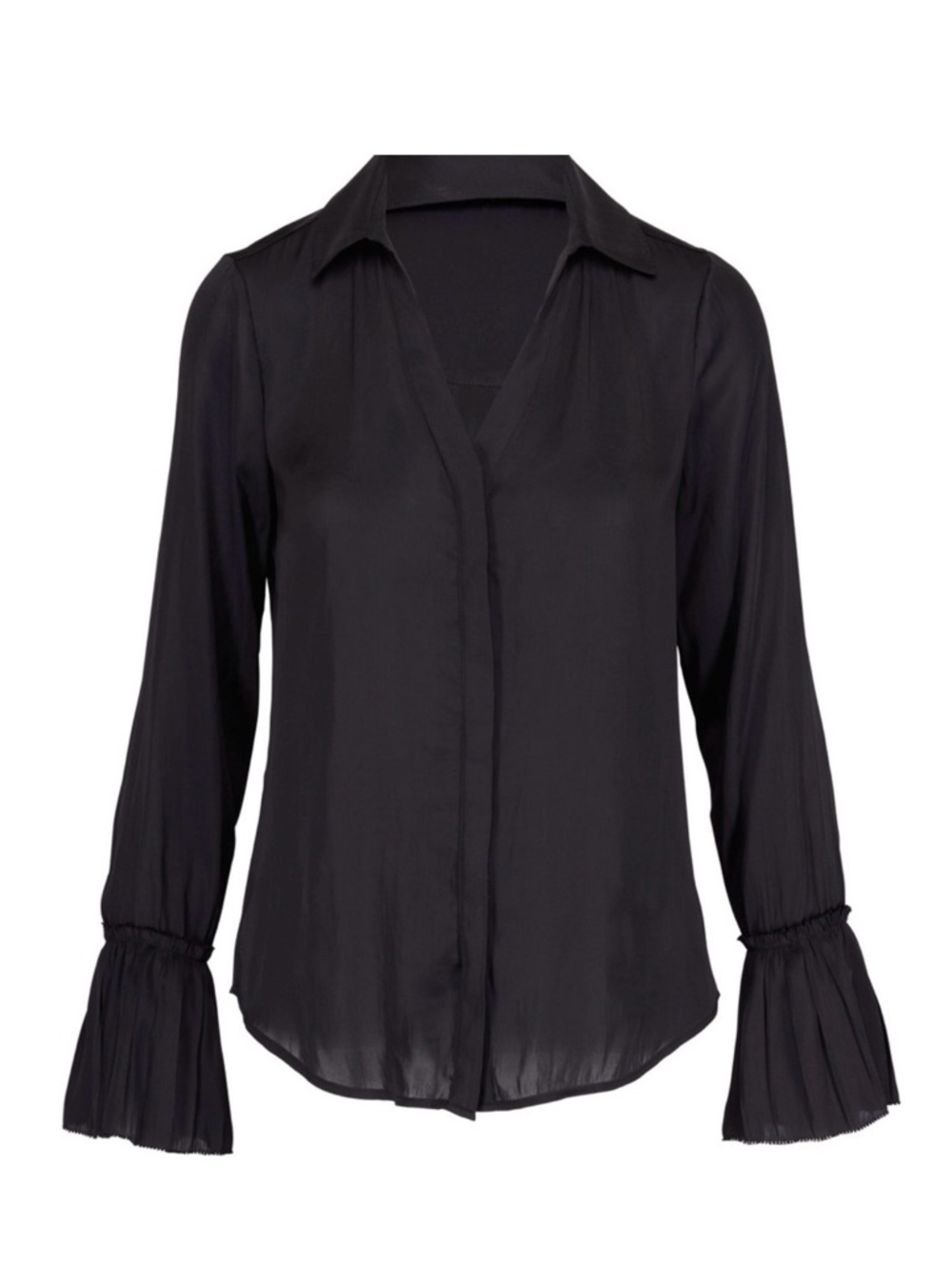 PAIGE Black V-Neck Long Sleeve Blouse with Pleated Ruffle Cuffs
